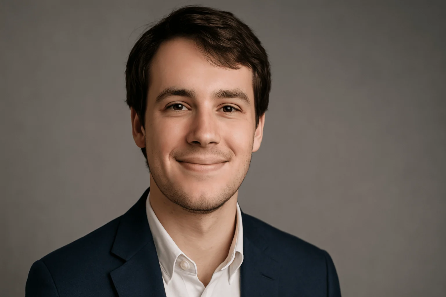 After AI retouch — clean, natural LinkedIn headshot with pimples removed