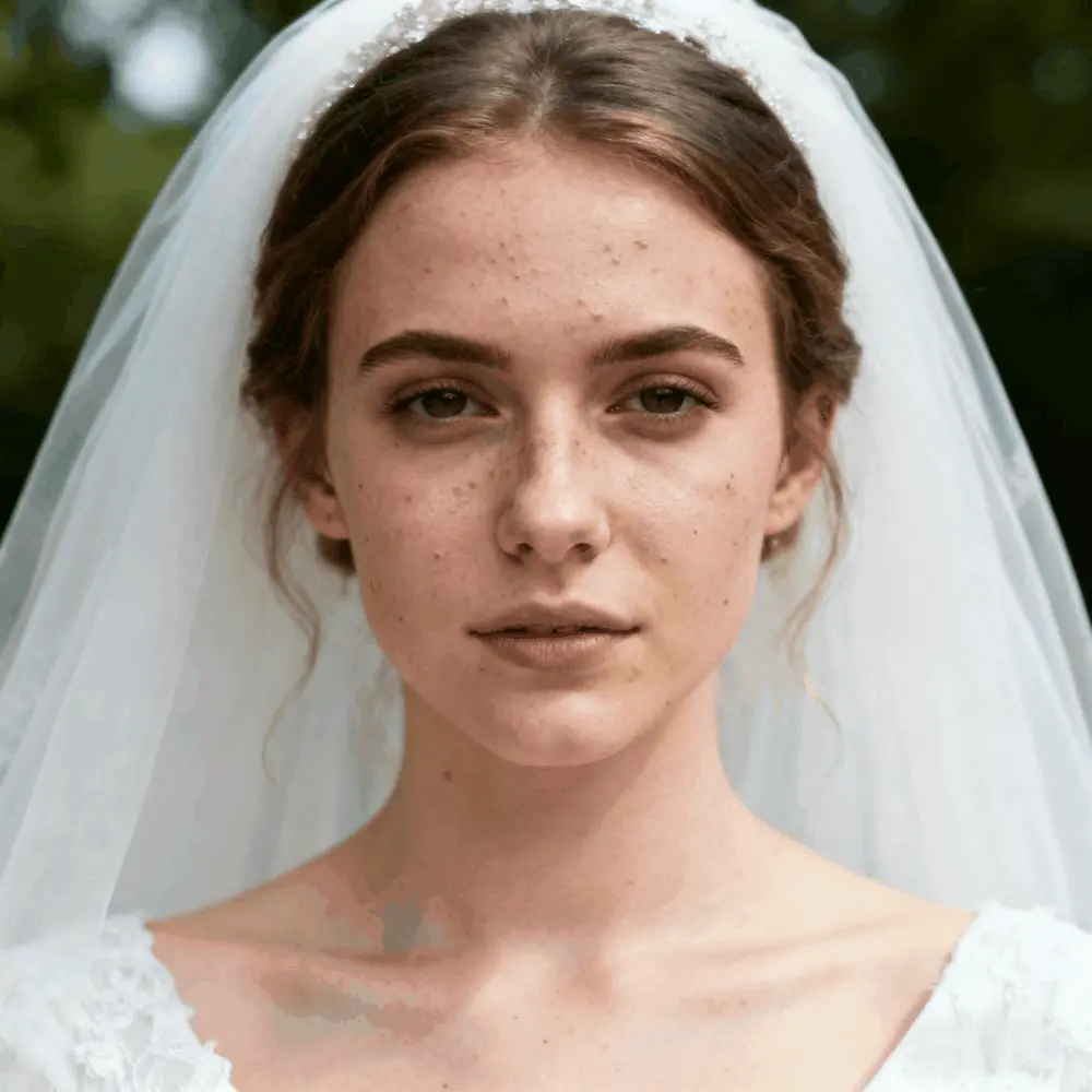 Wedding portrait after subtle pimple removal—elegant believable skin